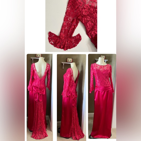 J.C. Penney Vintage 80s Pink Lace Satin Party Prom Dress size 11/12 - Picture 1 of 16